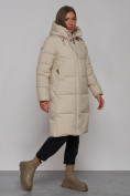 Оптом Пальто утепленное молодежное зимнее женское бежевого цвета 52328B, фото 3
