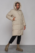 Оптом Пальто утепленное молодежное зимнее женское бежевого цвета 52328B в Новосибирске, фото 7