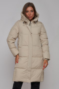 Оптом Пальто утепленное молодежное зимнее женское бежевого цвета 52328B в Волгоградке, фото 8