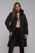 Оптом Пальто утепленное молодежное зимнее женское черного цвета 52328Ch в Омске, фото 14