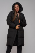 Оптом Пальто утепленное молодежное зимнее женское черного цвета 52328Ch, фото 15