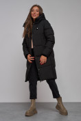Оптом Пальто утепленное молодежное зимнее женское черного цвета 52328Ch, фото 16