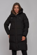Оптом Пальто утепленное молодежное зимнее женское черного цвета 52328Ch в Уфе, фото 18