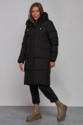 Оптом Пальто утепленное молодежное зимнее женское черного цвета 52328Ch в Казани, фото 2