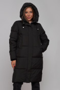Оптом Пальто утепленное молодежное зимнее женское черного цвета 52328Ch в Самаре, фото 20