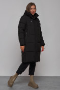 Оптом Пальто утепленное молодежное зимнее женское черного цвета 52328Ch в Санкт-Петербурге, фото 3