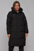 Оптом Пальто утепленное молодежное зимнее женское черного цвета 52328Ch в Омске, фото 7