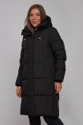 Оптом Пальто утепленное молодежное зимнее женское черного цвета 52328Ch в  Красноярске, фото 8