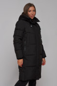 Оптом Пальто утепленное молодежное зимнее женское черного цвета 52328Ch в Волгоградке, фото 9