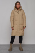 Оптом Пальто утепленное молодежное зимнее женское светло-коричневого цвета 52328SK