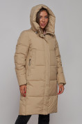 Оптом Пальто утепленное молодежное зимнее женское светло-коричневого цвета 52328SK в Омске, фото 6