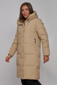 Оптом Пальто утепленное молодежное зимнее женское светло-коричневого цвета 52328SK в Омске, фото 8