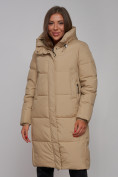 Оптом Пальто утепленное молодежное зимнее женское светло-коричневого цвета 52328SK, фото 9