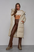 Оптом Пальто утепленное молодежное зимнее женское бежевого цвета 52329B в Санкт-Петербурге, фото 18