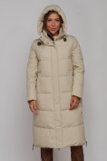 Оптом Пальто утепленное молодежное зимнее женское бежевого цвета 52329B в Омске, фото 8