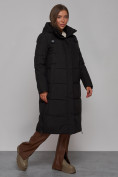 Оптом Пальто утепленное молодежное зимнее женское черного цвета 52329Ch в  Красноярске, фото 3