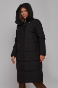 Оптом Пальто утепленное молодежное зимнее женское черного цвета 52329Ch в  Красноярске, фото 7