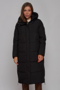 Оптом Пальто утепленное молодежное зимнее женское черного цвета 52329Ch в Перми, фото 8