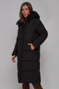 Оптом Пальто утепленное молодежное зимнее женское черного цвета 52329Ch в Омске, фото 9