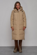 Оптом Пальто утепленное молодежное зимнее женское светло-коричневого цвета 52329SK в Перми