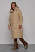 Оптом Пальто утепленное молодежное зимнее женское светло-коричневого цвета 52329SK в  Красноярске, фото 2