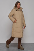 Оптом Пальто утепленное молодежное зимнее женское светло-коричневого цвета 52329SK, фото 3