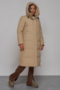 Оптом Пальто утепленное молодежное зимнее женское светло-коричневого цвета 52329SK в Санкт-Петербурге, фото 6