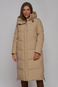 Оптом Пальто утепленное молодежное зимнее женское светло-коричневого цвета 52329SK, фото 8