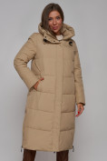 Оптом Пальто утепленное молодежное зимнее женское светло-коричневого цвета 52329SK в Волгоградке, фото 9