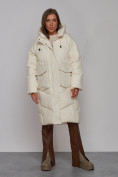 Оптом Пальто утепленное молодежное зимнее женское бежевого цвета 52330B