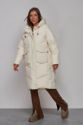 Оптом Пальто утепленное молодежное зимнее женское бежевого цвета 52330B, фото 2