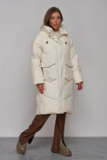 Оптом Пальто утепленное молодежное зимнее женское бежевого цвета 52330B, фото 3