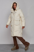 Оптом Пальто утепленное молодежное зимнее женское бежевого цвета 52330B, фото 6