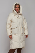 Оптом Пальто утепленное молодежное зимнее женское бежевого цвета 52330B в Уфе, фото 7
