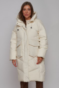 Оптом Пальто утепленное молодежное зимнее женское бежевого цвета 52330B в Омске, фото 8