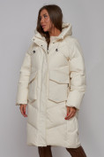 Оптом Пальто утепленное молодежное зимнее женское бежевого цвета 52330B, фото 9