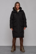 Оптом Пальто утепленное молодежное зимнее женское черного цвета 52330Ch
