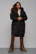Оптом Пальто утепленное молодежное зимнее женское черного цвета 52330Ch в Перми, фото 14