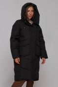 Оптом Пальто утепленное молодежное зимнее женское черного цвета 52330Ch, фото 18