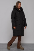 Оптом Пальто утепленное молодежное зимнее женское черного цвета 52330Ch в Перми, фото 2