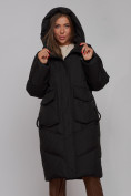 Оптом Пальто утепленное молодежное зимнее женское черного цвета 52330Ch в Уфе, фото 21