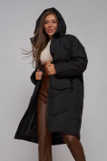 Оптом Пальто утепленное молодежное зимнее женское черного цвета 52330Ch в Омске, фото 22