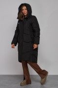 Оптом Пальто утепленное молодежное зимнее женское черного цвета 52330Ch в Казани, фото 3