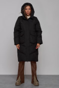 Оптом Пальто утепленное молодежное зимнее женское черного цвета 52330Ch в Самаре, фото 5
