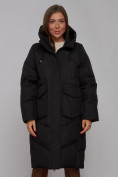 Оптом Пальто утепленное молодежное зимнее женское черного цвета 52330Ch в Волгоградке, фото 6