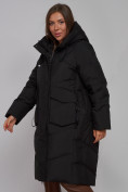 Оптом Пальто утепленное молодежное зимнее женское черного цвета 52330Ch в Омске, фото 7