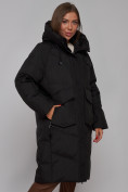 Оптом Пальто утепленное молодежное зимнее женское черного цвета 52330Ch в Перми, фото 8