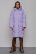 Оптом Пальто утепленное молодежное зимнее женское фиолетового цвета 52330F в Ростове-на-Дону