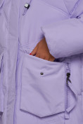 Оптом Пальто утепленное молодежное зимнее женское фиолетового цвета 52330F в Сочи, фото 12