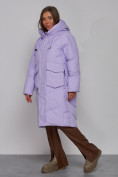 Оптом Пальто утепленное молодежное зимнее женское фиолетового цвета 52330F, фото 2